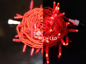 Светодиодная гирлянда Rich LED Нить 10 м, 24В, постоянного свечения, цветная резина, IP65, герметичный колпачок