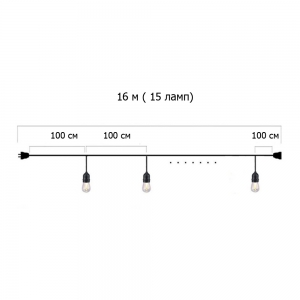 Гирлянда Ретро со свисанием 16 м, шаг 100 см, на 15 ламп ,цвет черный