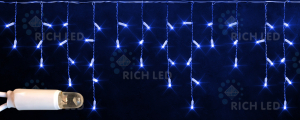 Светодиодная бахрома Rich LED 3х0.5 м постоянного свечения, IP65, герметичный колпачок, прозрачный провод, синий