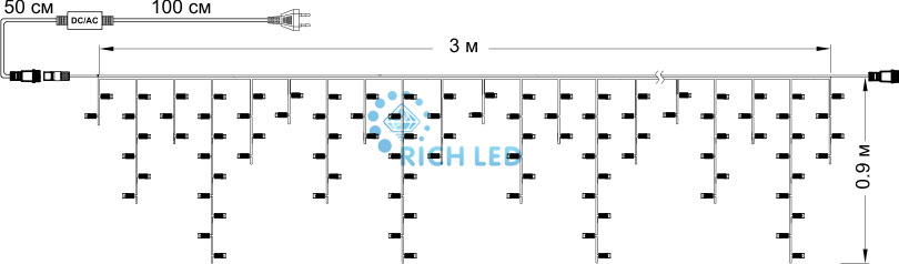 Светодиодная бахрома Rich LED для улицы и помещений.