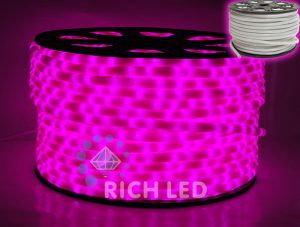 Светодиодный дюралайт Rich LED 2-х проводной, молочный матовый, 13 мм, розовый