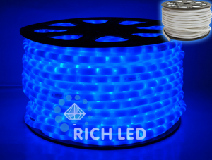 Светодиодный дюралайт Rich LED 2-х проводной, молочный матовый, 13 мм, синий