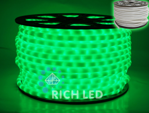 Светодиодный дюралайт Rich LED 2-х проводной, молочный матовый, 13 мм, зеленый